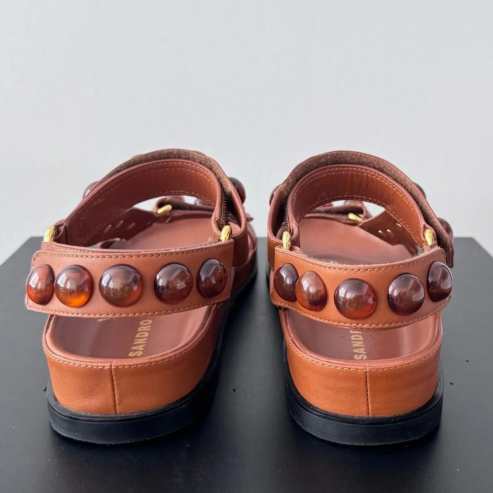 Sandro Tan Studded Sandals Like New - Picture 5 of 6